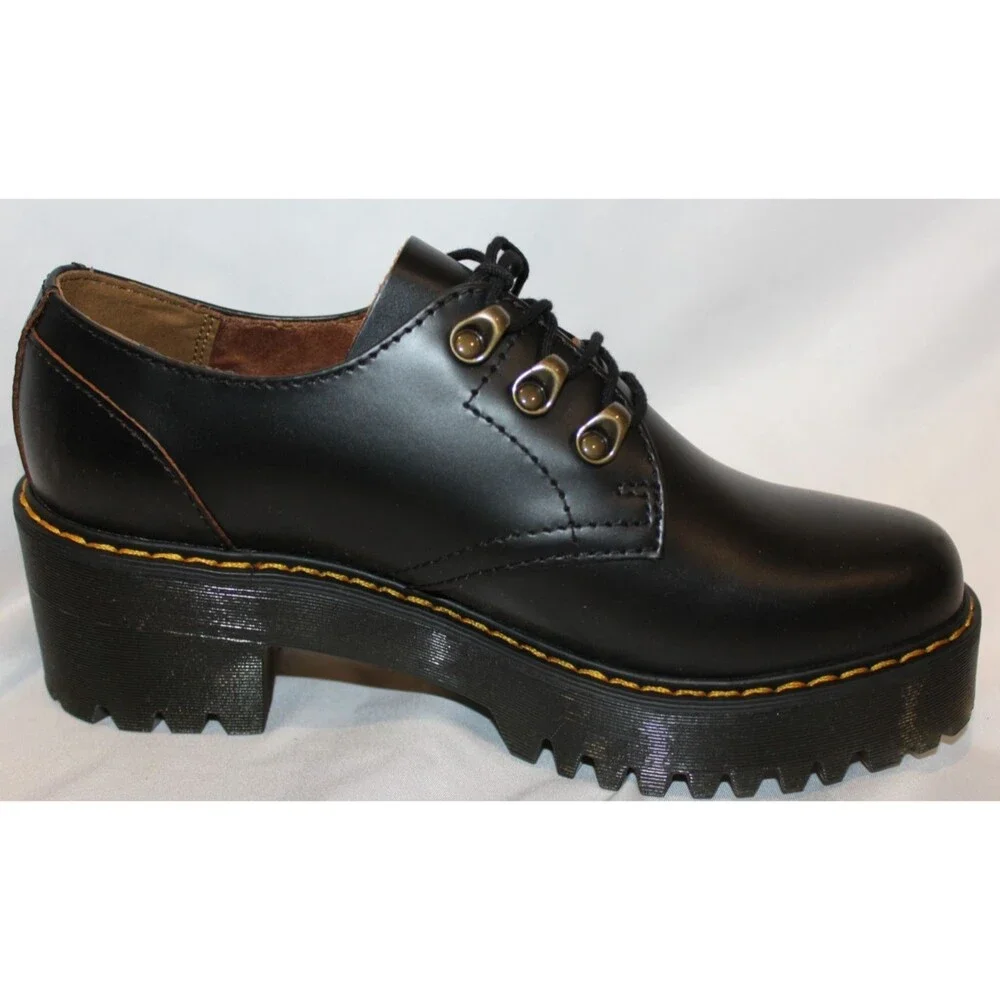 Dr Martens Women LEONA Low Black Platform Shoes Oxford Size